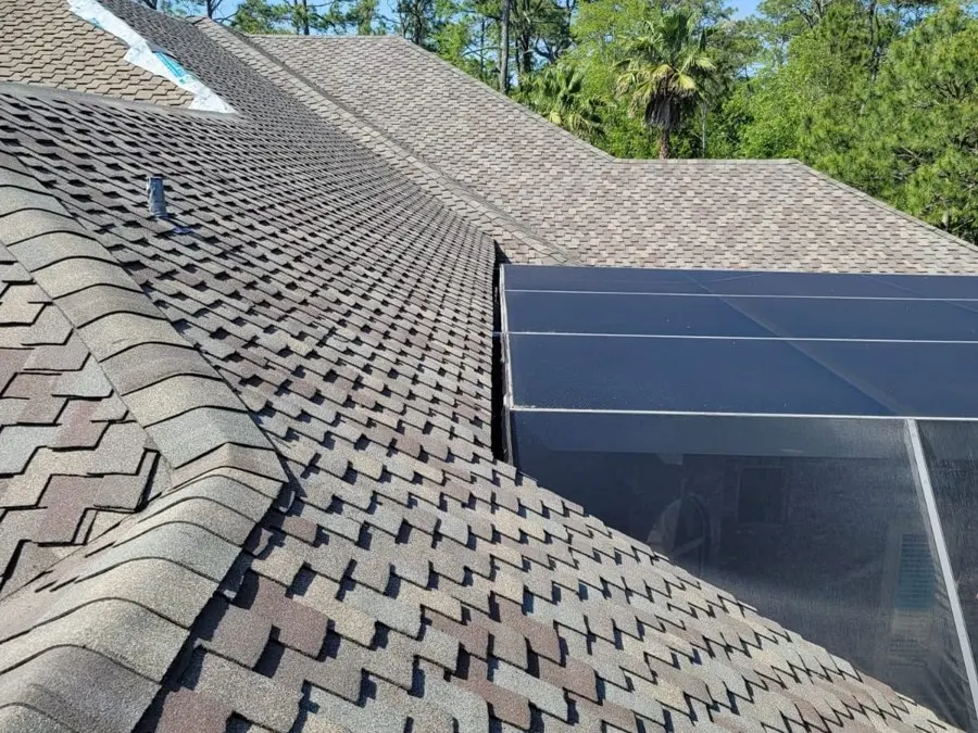 New architectural shingles around a skylight